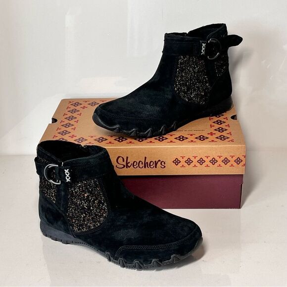 Skechers Bikers High Grade Lite Suede & Sweater Knit Ankle Boot - Picture 2 of 7